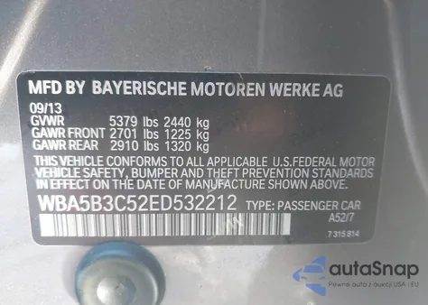 2014 BMW 535I xDrive z USA, uszkodzony, nr VIN WBA5B3C52ED532212